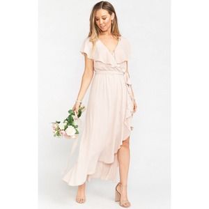 SHOW ME YOUR MUMU jess ruffle dusty blush pink midi dress S